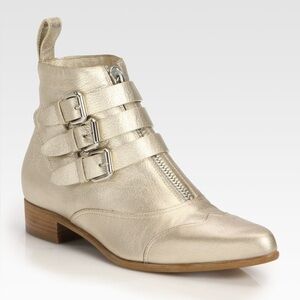 Tabitha Simmons / Early gold metallic ankle boot leather bootie 38.5 8.5
